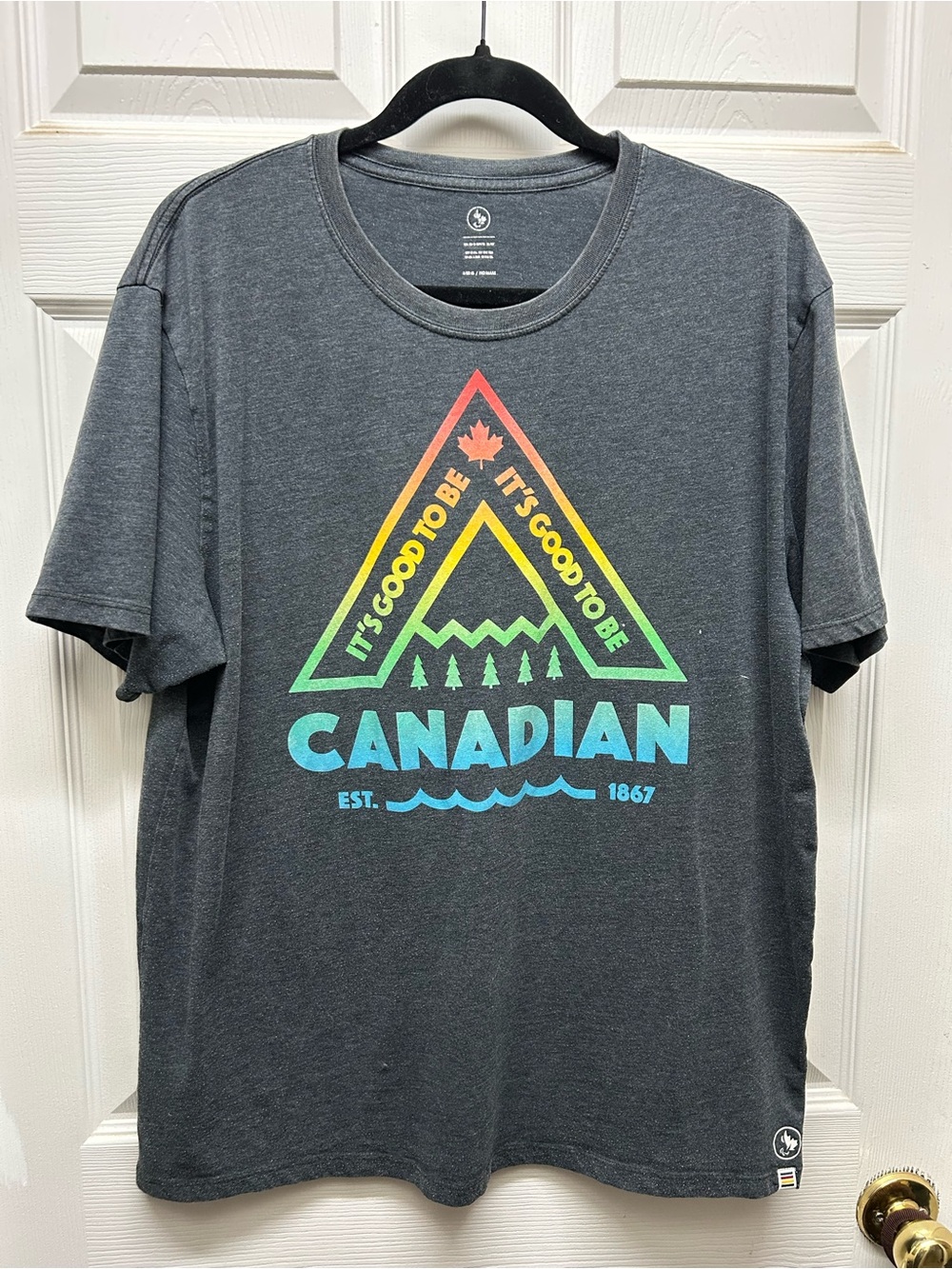 OOP Hudson Bay Company IT’S GOOD TO BE CANADIAN Rainbow Pride Heather Grey T